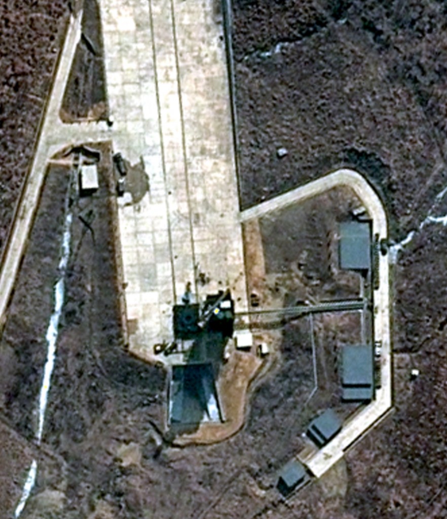 As of March 29, 2012, preparations seem to be underway at the Sohae Satellite Launching Station (Tongchang-dong Space Center) for the DPRK's April rocket launch. Image © 2012 DigitalGlobe, Inc.