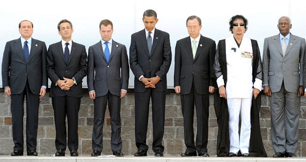 Gaddafi, in a lineup of G8 leaders at a summit in Italy in 2009. (Photo: UPI/Landov)