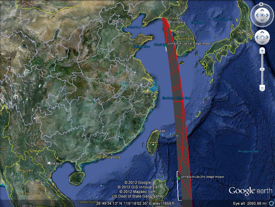 GoogleEarth 3D Model of the Unha-3 Flight Path