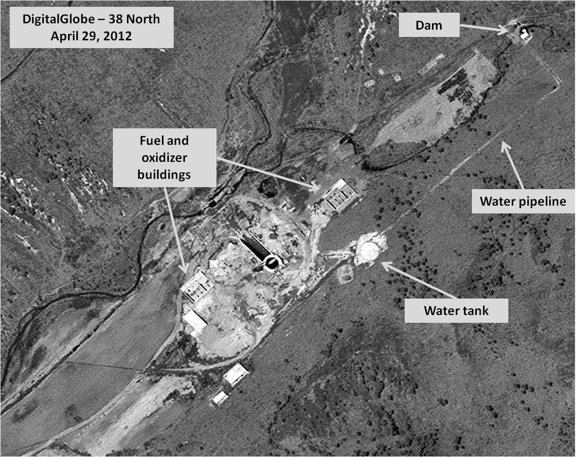 New probable launch pad under construction at Musudan-ri (Tonghae Satellite Launching Ground). Image © 2012 DigitalGlobe, Inc.