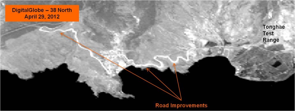Figure 6. Improvements to the Dirt Road into Tonghae from the West (Image © 2012 DigitalGlobe, Inc.)