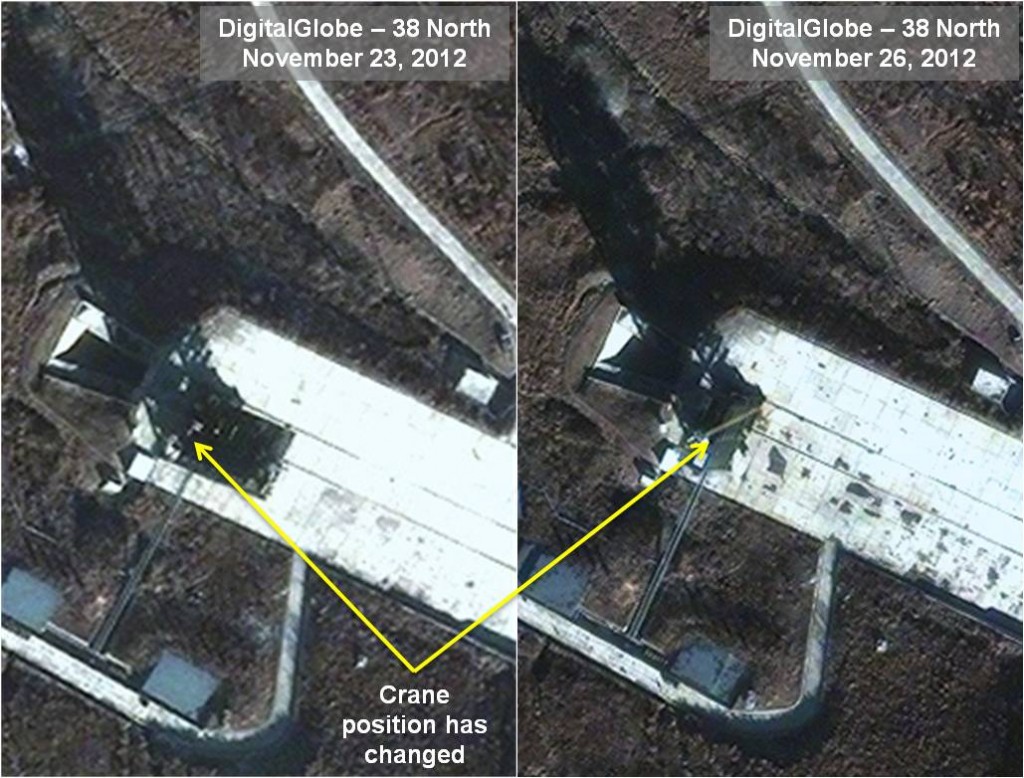 Figure 2. Crane activity at the launch pad. (Image © 2012 DigitalGlobe Inc.)