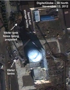 Figure 3. Water tanks spotted on the road. Yongbyon 111312 - Spent Fuel Storage Facility