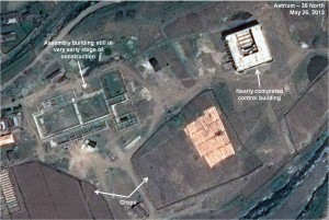 Figure 6. Construction halt continues through May with grass growing in the foundation of the new assembly building. Tonghae Satellite Launching Ground, May 26, 2013