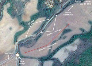 Figure 7. A new road to the new launch pad remains unfinished. Tonghae Satellite Launching Ground, May 26, 2013