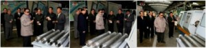 Kim Jong Il inspecting aluminum tubes