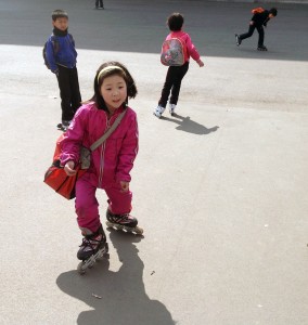 Young kids rollerblading in Pyongyang (Photo: Andray Abrahamian)