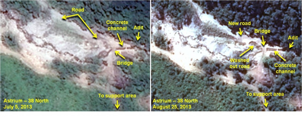 Figure 6. South Portal area before and after mid-July 2013 flood damage.