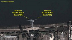 FFigure 10. 23-meter and 30-meter Stealth Patrol Boats (PCF) moored at the December 7 Factory (October 5, 2013).