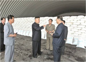 Figure 10. Kim Jong Un inside the urea fertilizer storage building, June 20, 2013.