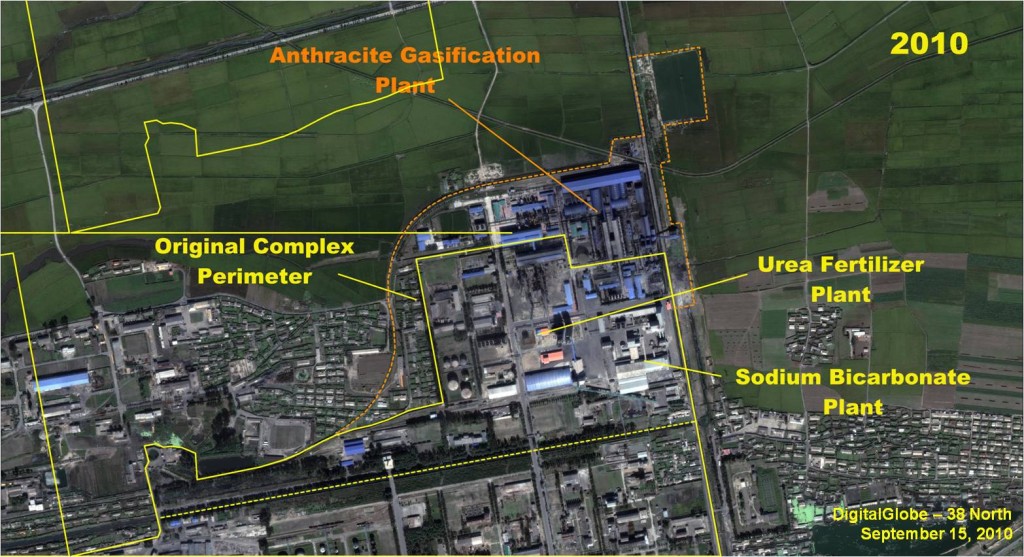 Figure 7-2. A comparison of the Namhung Youth Chemical Complex, northern section, showing the construction of the Anthracite Gasification Plant.