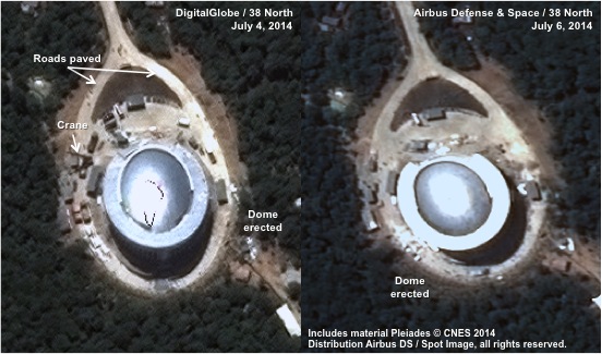 Image left © 2014 DigitalGlobe, Inc. All rights reserved. Image right includes material Pleiades © CNES 2014. Distribution Airbus DS / Spot Image, all rights reserved. For media licensing options, please contact thirtyeightnorth@gmail.com.