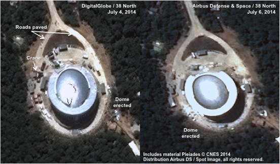 Image left © 2014 DigitalGlobe, Inc. All rights reserved. Image right includes material Pleiades © CNES 2014. Distribution Airbus DS / Spot Image, all rights reserved. For media licensing options, please contact thirtyeightnorth@gmail.com. 