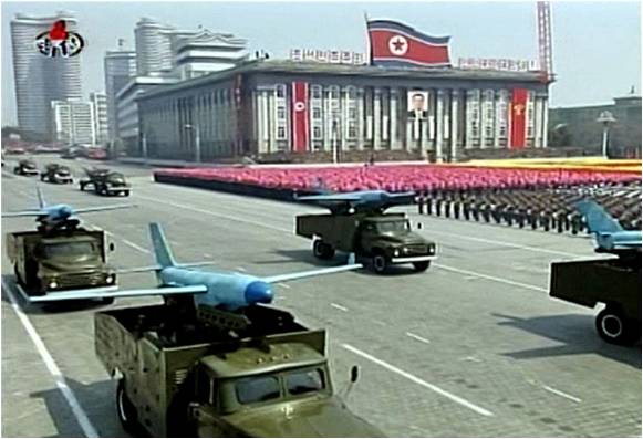 New reconnaissance/attack UAV seen on a Zil-130 launcher during the April 15, 2012 parade in Pyongyang. (Photo: KCTV)