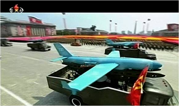 New UAV seen on the Zil-130 launcher during the 60th Anniversary of Fatherland Liberation War parade on July 25, 2013 in Pyongyang. (Photo: KCTV)