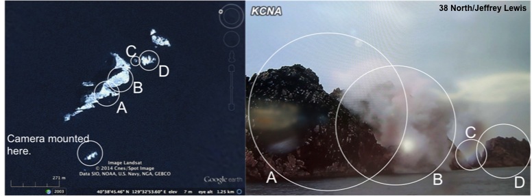 Left: Google Earth. Right; KCNA.