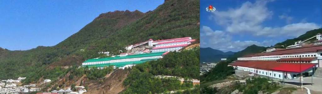 Ground photographs of the dressing plant. Left image looks north and uphill at the dressing plant. (Photo left: Korea, right: KCTV.)