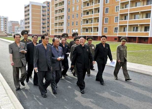 Kim Jong Un visiting the Unha Scientists' Street in September 2013. Photo: KCNA/AFP.