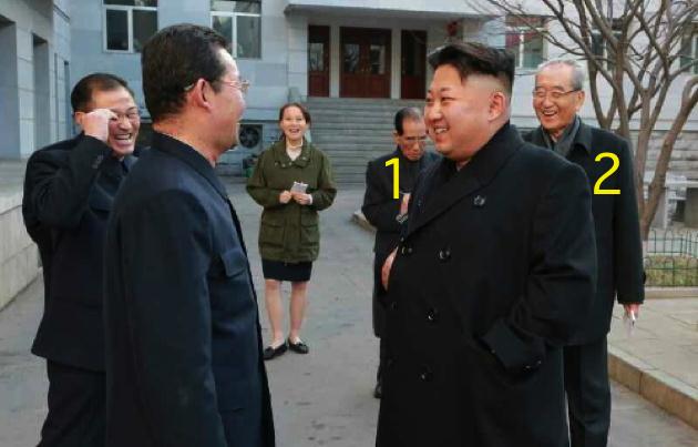 Kim Yo Jong (back), Ri Jae Il (1) and Kim Ki Nam (2) accompany Kim Jong Un (front). Photo: KCNA and NK Leadership Watch.