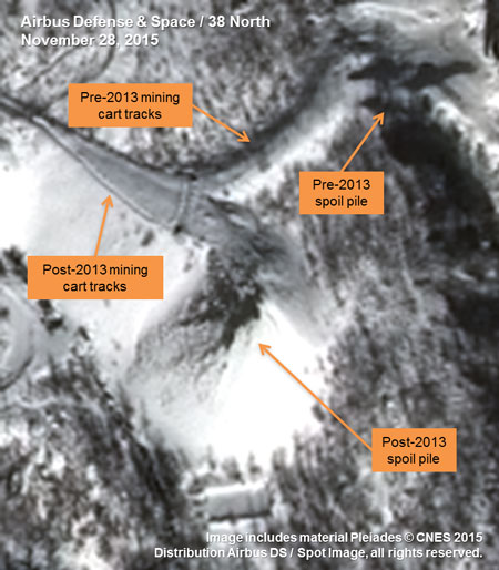 High Resolution Satellite Imagery Shows Continued Tunnel Construction at Punggye-ri