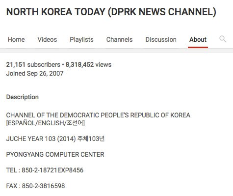 The North Korea Today YouTube channel claims to come from Pyongyang.