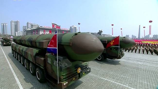 Figure 4. The first type of Pukguksong-3 ICBM seen in Pyongyang’s military parade on April 15, 2017.  (Photo: Yonhap News)