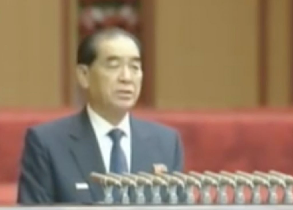 DPRK Premier Pak Pong Ju reads out a report at the SPA session (Photo: KCTV/NK Leadership Watch)