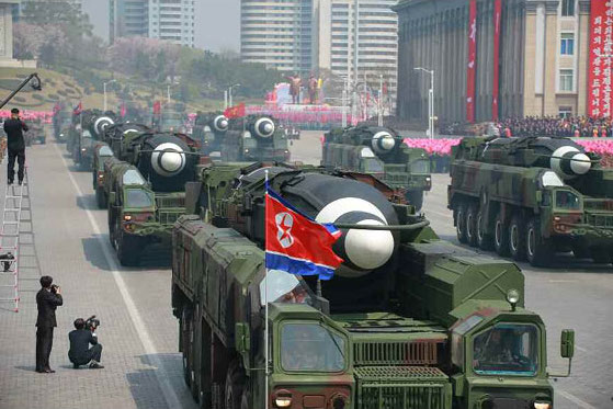 New North Korean IRBMs are displayed during an April 15 parade in Pyongyang celebrating the late Kim Il Sung’s birthday (Photo: Rodong Sinmun)