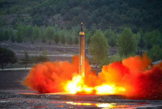 North Korea tests its Hwasong-12 ballistic missile on May 14, 2017. Photo: Rodong Sinmun.