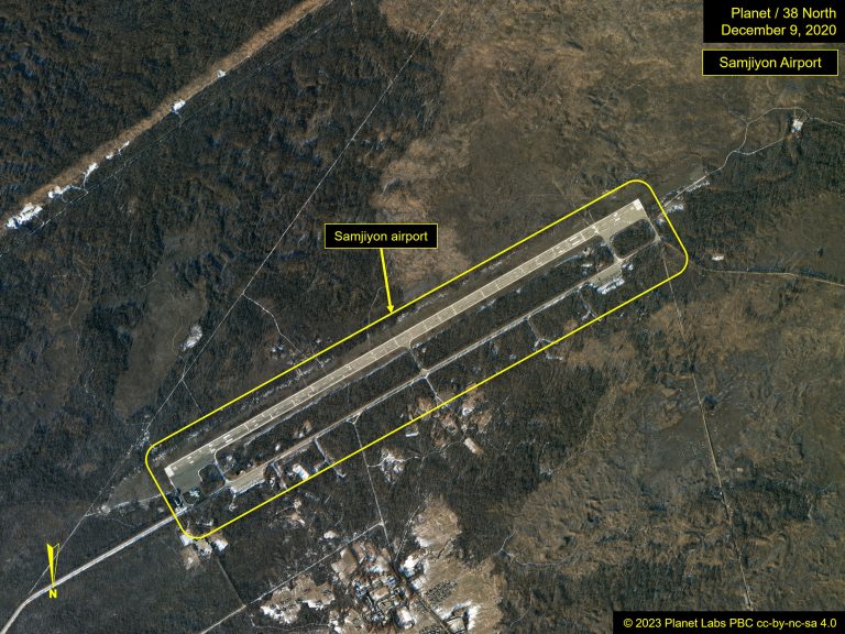 Figure 11a. Samjiyon airport without passenger terminal Image © 2023 Planet Labs, PBC cc-by-nc-sa 4.0. For media licensing options, please contact thirtyeightnorth@gmail.com.
