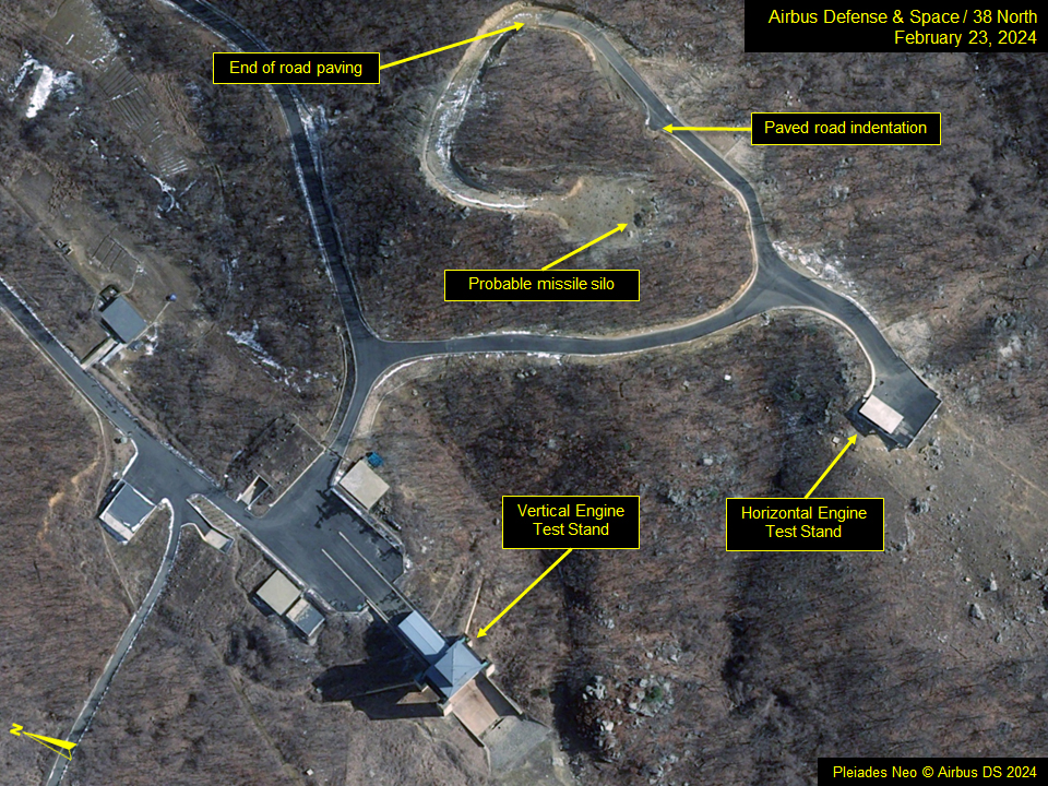 Overview of engine test stand area on imagery from February 23, 2024.